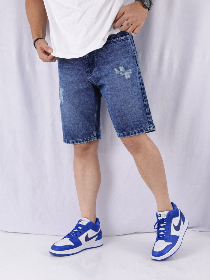 Blue Tapered Relaxed Fit Denim Shorts