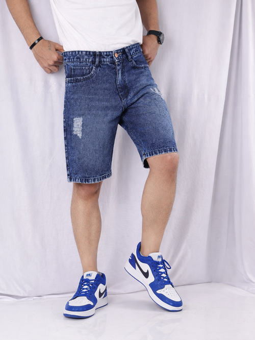 Blue Tapered Relaxed Fit Denim Shorts