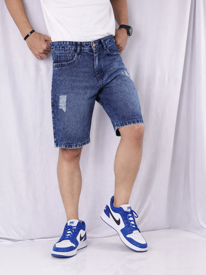 Blue Tapered Relaxed Fit Denim Shorts