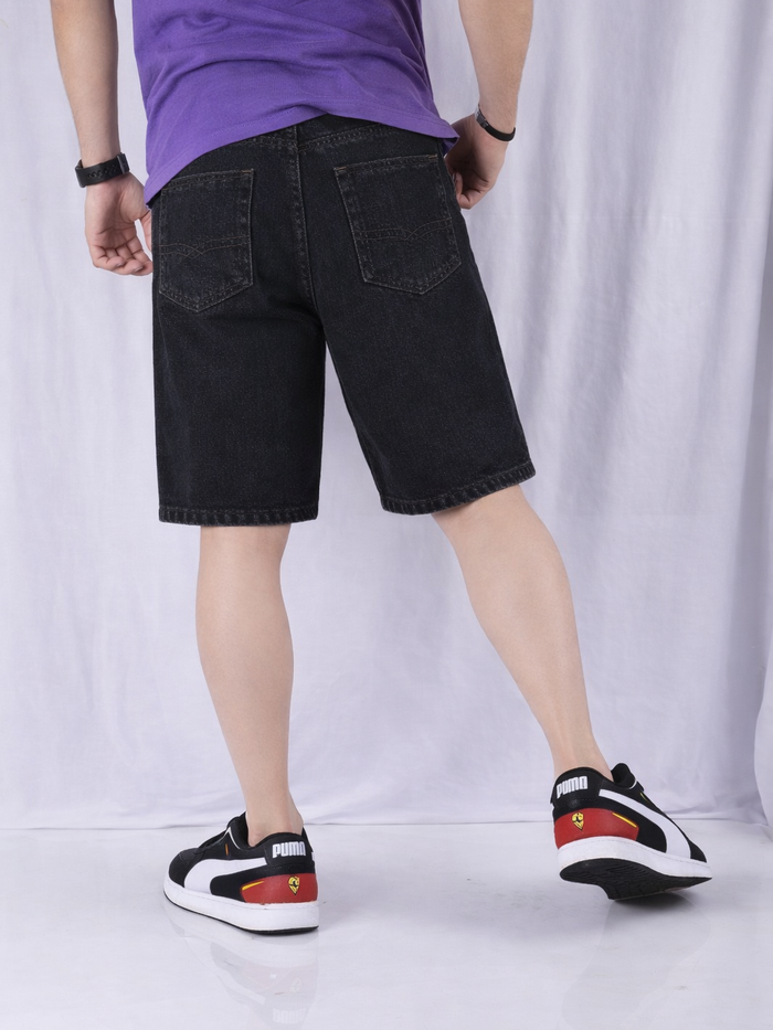Black Relaxed Fit Denim Shorts