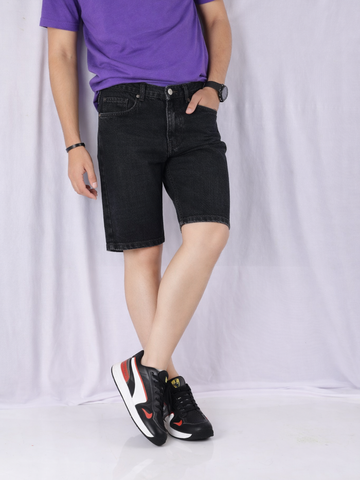 Black Relaxed Fit Denim Shorts