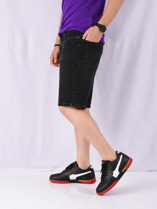 Black Relaxed Fit Denim Shorts