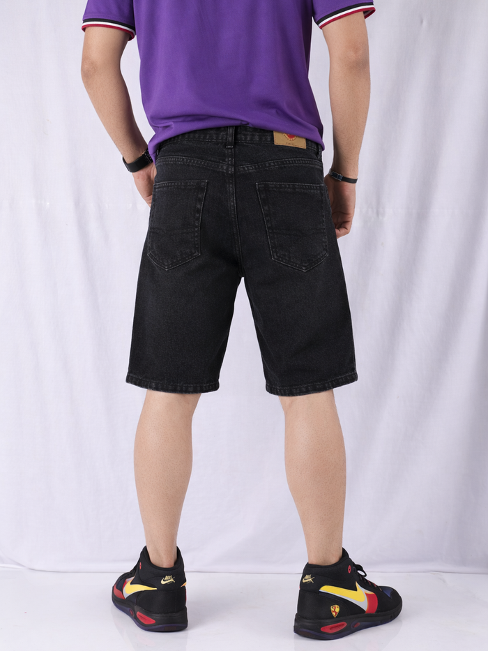 Black Relaxed Fit Denim Shorts