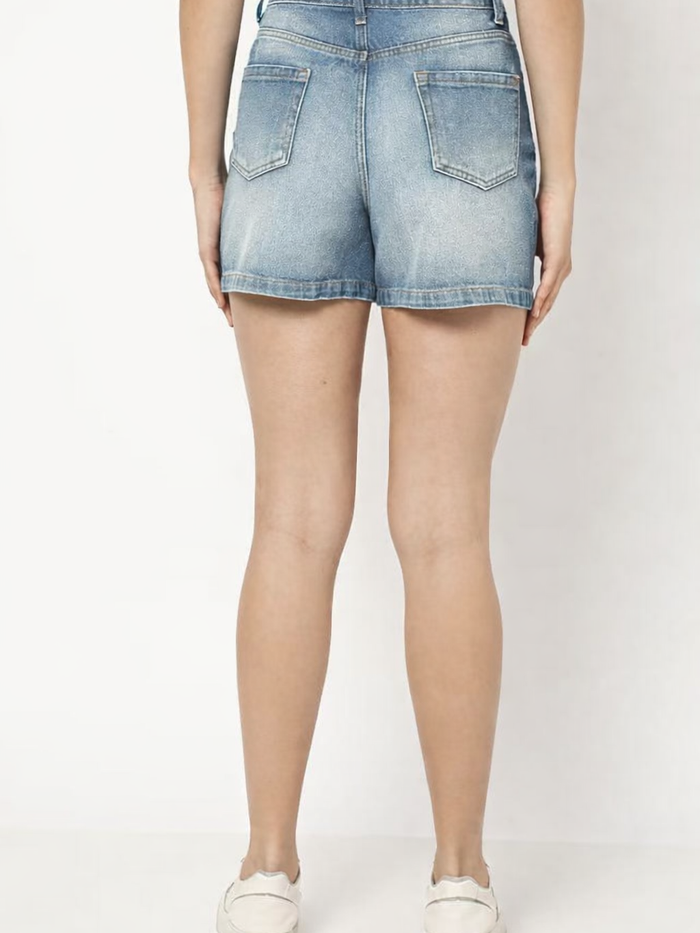 Women's Light Blue Regular Fit Denim Shorts