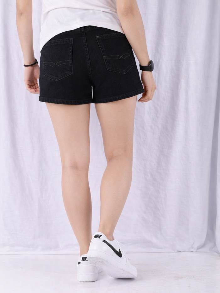 Women's Black Regular Fit Denim Shorts