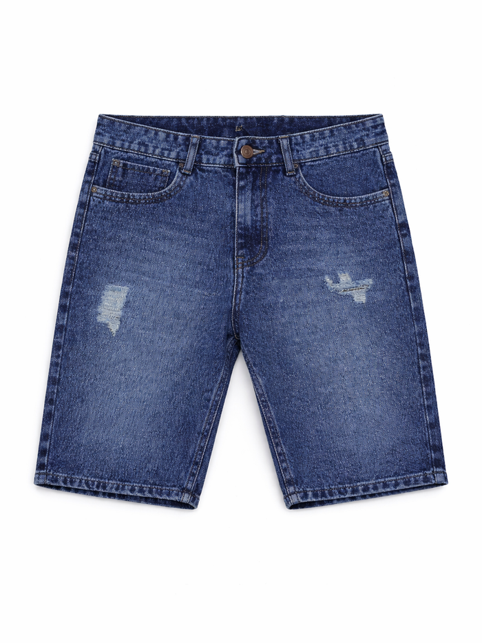 Blue Tapered Relaxed Fit Denim Shorts