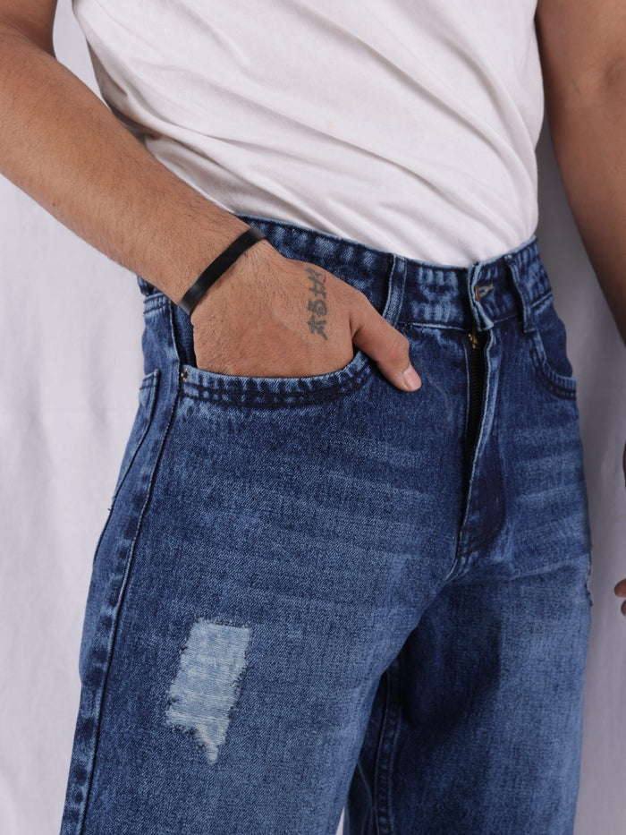 Blue Tapered Relaxed Fit Denim Shorts