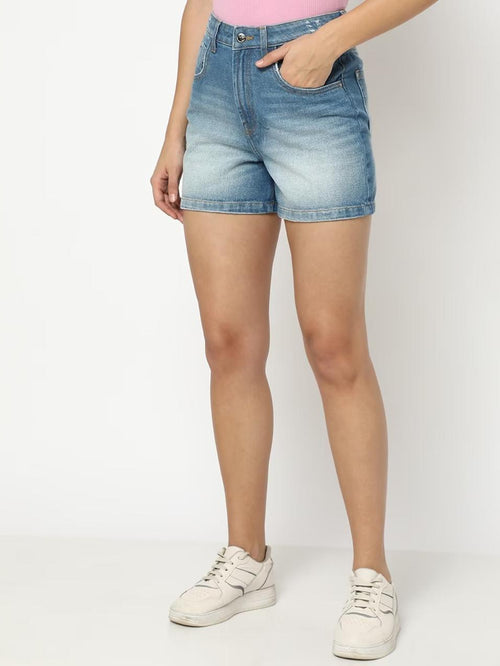 Women's Light Blue Regular Fit Denim Shorts