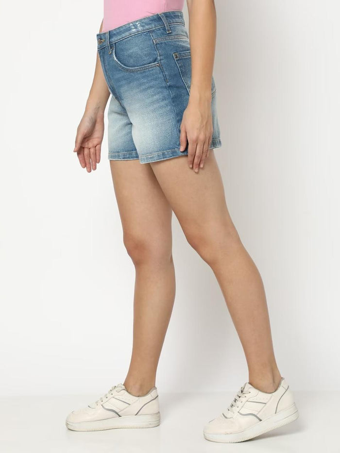 Women's Light Blue Regular Fit Denim Shorts