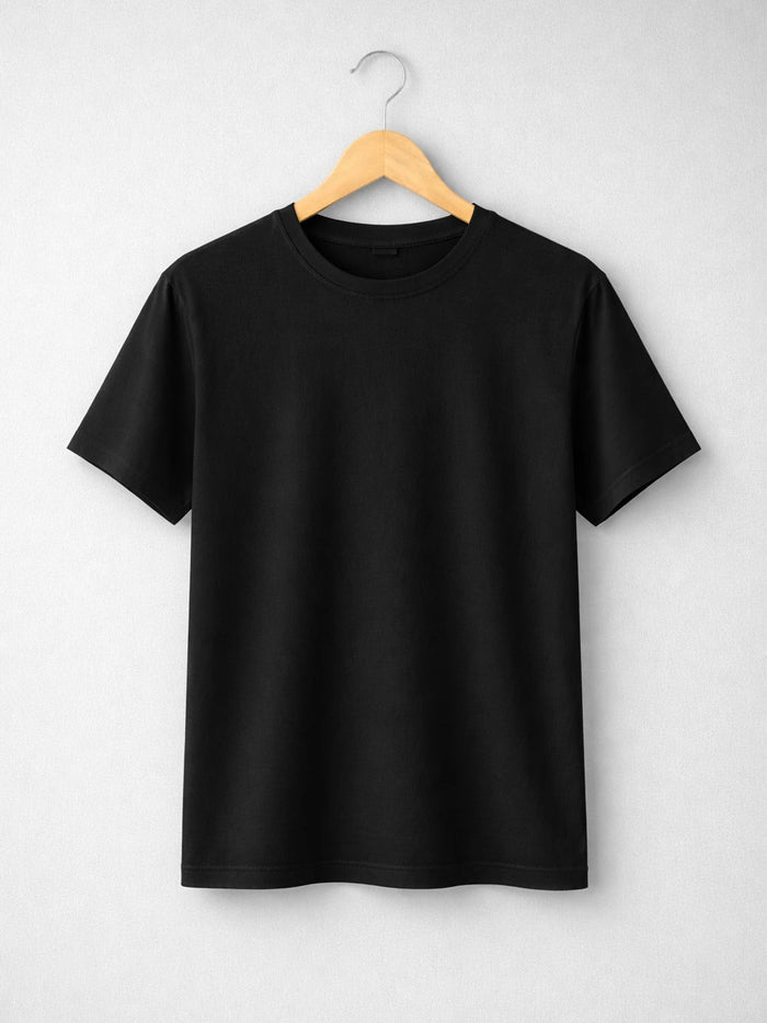 Black Solid Cotton Pure Cotton T-shirt Regular Fit